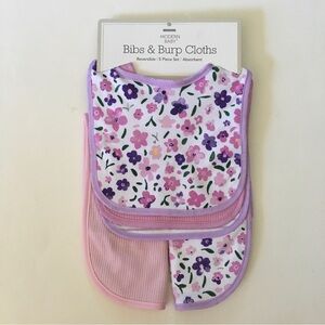 NEW Purple Floral and Pink Bibs & Burp Cloths Set | Modern Baby